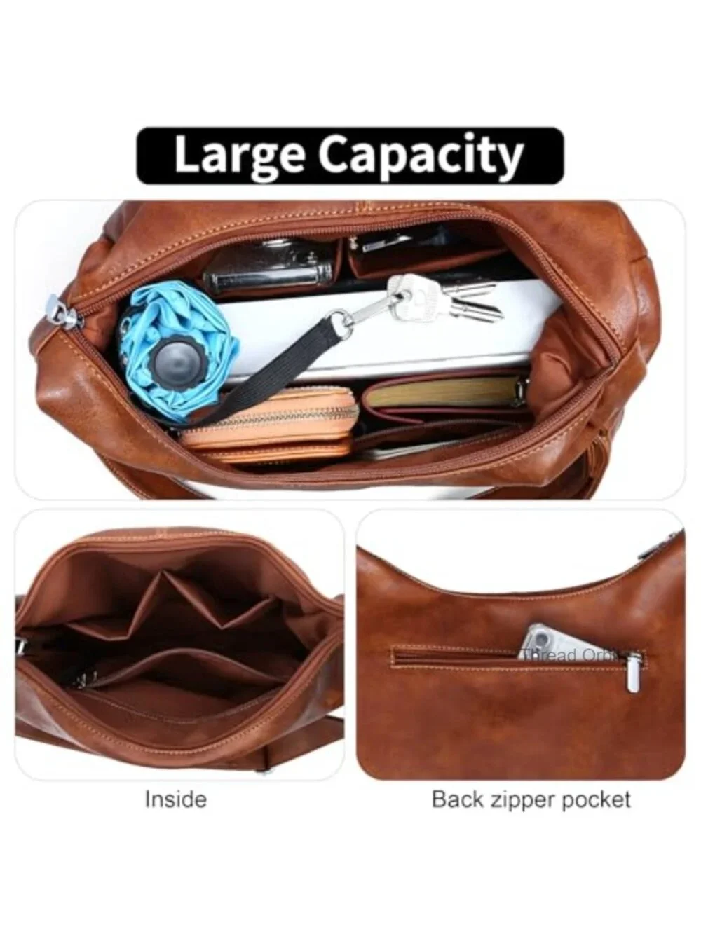 Vegan Leather Slouchy Hobo Shoulder Bag Zip Closure